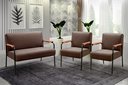 Ver imagem 2 de Kit Namoradeira + 2 Poltronas Jade Braços Metal Decoração Recepção Sala - Veludo Marrom