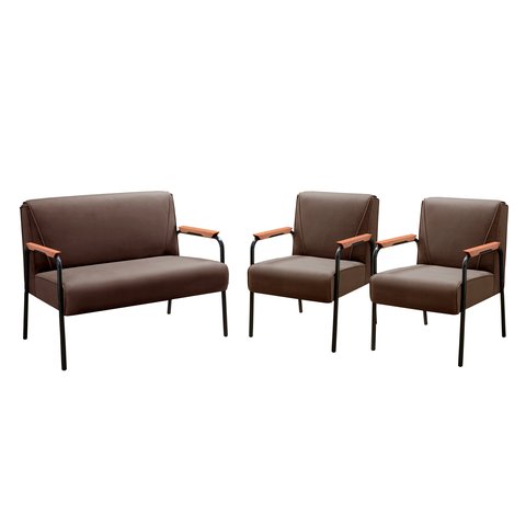 Kit Namoradeira + 2 Poltronas Jade Braços Metal Decoração Recepção Sala - Veludo Marrom
