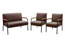 Ver imagem 1 de Kit Namoradeira + 2 Poltronas Jade Braços Metal Decoração Recepção Sala - Veludo Marrom