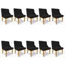Ver imagem 6 de Kit 10 Cadeiras Estofadas para Sala de Jantar Base Fixa de Madeira Castanho Lia Linho Preto - Ibiza