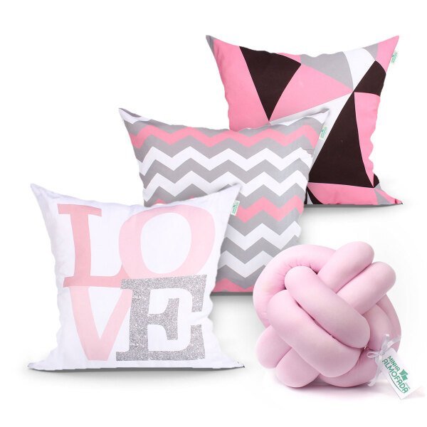 Capa de Almofada para Cama Love Rosa Estampada Decorativa Kit 3 Capas 45cm x 45cm + Almofada Nó Esca