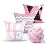 Capa de Almofada para Cama Love Rosa Estampada Decorativa Kit 3 Capas 45cm x 45cm + Almofada Nó Esca - 1