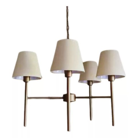 Lustre Tocheiro 4 Braços Dourado 1 Cúpula Marfim