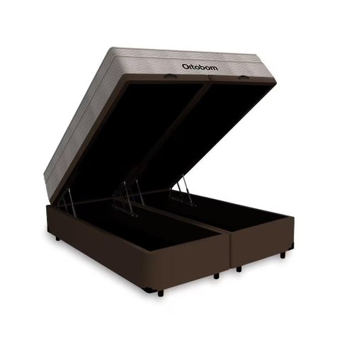 Cama Baú Casal Bipartido Marrom Colchão Molas Ensacadas Airtech Springpocket 138x188 - Ortobom