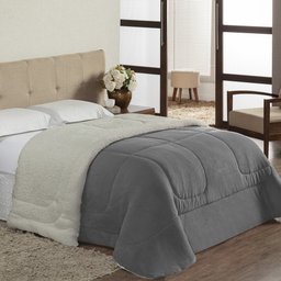 Coberdrom Sherpa e Flannel Atenas Queen 01 Peça - Grafite Enxovais Aquarela - 1