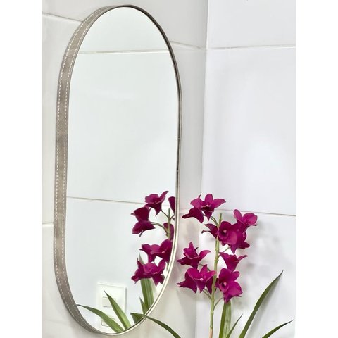 Espelho Decorativo Adnet Oval Orgânico 50x80 Cm + Pendurador:ancara