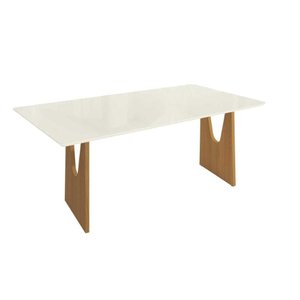 Mesa Multiuso Cozinha Mila Premium Madeira Maciça C/ Tampo Madeirado C/ Vidro 180x90cm Carvalho/off