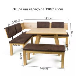 Conjunto Canto Alemão 6 Lugares de Madeira Maciça Berlim - 4