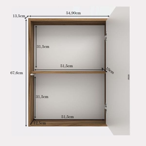 Armário de Banheiro Gael 1 Porta 1 Prateleira com Espelho Nogal/Branco - Móveis Bosi - 3