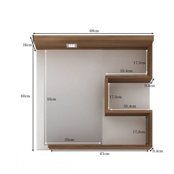 Gabinete para banheiro Veneza com cuba e espelheira 70cm cor Nogal/Branco - Móveis Bosi - 6