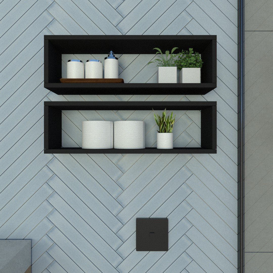 Par de Nichos Retangular P15cm Minimalista Preto Mdf Organizador Banheiro Lavanderia - Rufatto Decor - 1