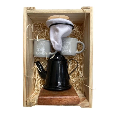 Kit de Café Individual Preto e Cinza Demolição com Engradado Utensilios do Chef