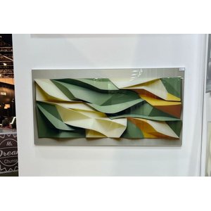 Quadro Decorativo Abstrato Verde e Bege com Fundo Cinza