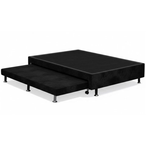 Cama Box Casal C/ Cama Auxiliar Suede 40x138x188 - Santo Box:preto