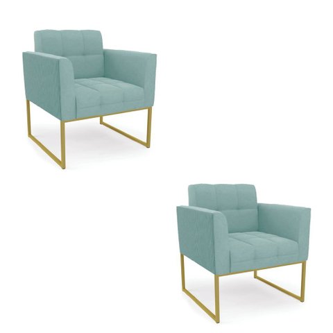 Poltrona Sala Decorativa Kit 2 Elisa Base Industrial Dourada Cotelê Ext/veludo Menta D03 - D’Rossi