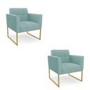 Ver imagem 1 de Poltrona Sala Decorativa Kit 2 Elisa Base Industrial Dourada Cotelê Ext/veludo Menta D03 - D’Rossi