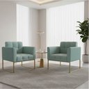 Ver imagem 2 de Poltrona Sala Decorativa Kit 2 Elisa Base Industrial Dourada Cotelê Ext/veludo Menta D03 - D’Rossi
