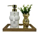 Ver imagem 1 de Bandeja espelhada de MDF + porta sabonete + vaso dourado