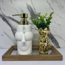 Ver imagem 4 de Bandeja espelhada de MDF + porta sabonete + vaso dourado