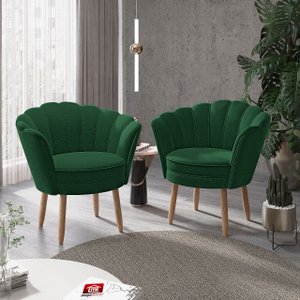 Kit 02 Poltronas Decorativas Pétala Escritório Sala Veludo Verde - Visalar