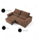Ver imagem 6 de Sofá com Chaise Manhattan 3 Lugares Retrátil 210cm Marrom Suede Cia Lar