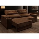 Ver imagem 7 de Sofá com Chaise Manhattan 3 Lugares Retrátil 210cm Marrom Suede Cia Lar