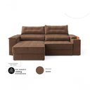 Ver imagem 2 de Sofá com Chaise Manhattan 3 Lugares Retrátil 210cm Marrom Suede Cia Lar