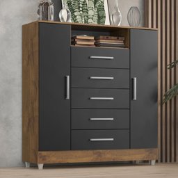 Cômoda Sapateira Isabele 2 Portas 5 Gavetas Castanho/Onix - 10