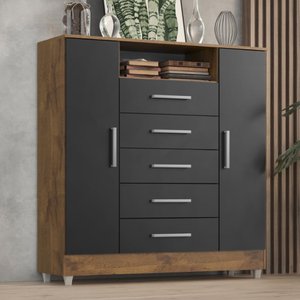 Cômoda Sapateira Isabele 2 Portas 5 Gavetas Castanho/Onix