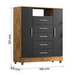 Cômoda Sapateira Isabele 2 Portas 5 Gavetas Castanho/Onix - 7