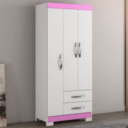 Guarda-Roupa Infantil 3 Portas 2 Gavetas Nt5000 Flex Rosa/Branco - Notavel - 1