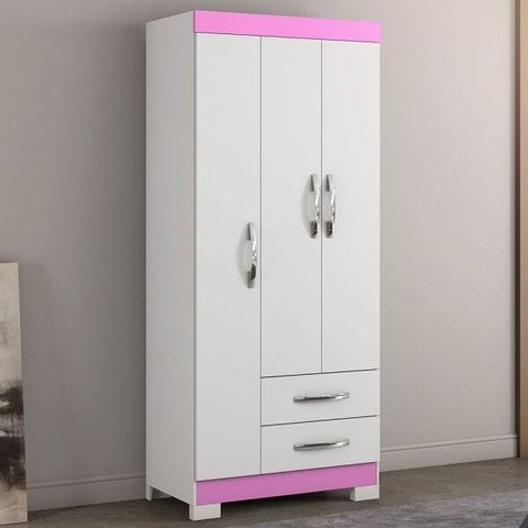 Guarda-Roupa Infantil 3 Portas 2 Gavetas Nt5000 Flex Rosa/Branco - Notavel