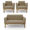 Ver imagem 1 de Conjunto 2 Poltronas e 1 Namoradeira Decorativa Karen Pés Fixo em Madeira Castanho Suede Nude G19 - 