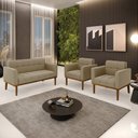 Ver imagem 2 de Conjunto 2 Poltronas e 1 Namoradeira Decorativa Karen Pés Fixo em Madeira Castanho Suede Nude G19 - 