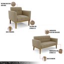 Ver imagem 3 de Conjunto 2 Poltronas e 1 Namoradeira Decorativa Karen Pés Fixo em Madeira Castanho Suede Nude G19 - 