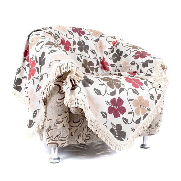 Manta Sofá Xale Floral Bege 2,30x1,50 para Sofá Jacquard com Franja
