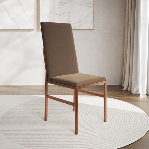 Cadeira de Jantar Mônaco Premium Estofada Base Cobre para Sala Cozinha Mesa Decoração -cobre/marrom