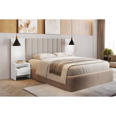 Painel Cama Box Casal Everest com 2 Mesa de Cabeceira Nh Rei de Casa Neve