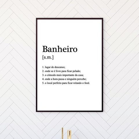 Quadro Decorativo Banheiro Significado 24x18cm - com vidro:Madeira branca