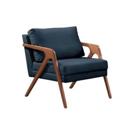 Kit 02 Poltronas Decorativas Madeira Maciça Luxo Itália - Zahav Estofados:Suede Azul Marinho - 3