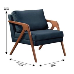 Kit 02 Poltronas Decorativas Madeira Maciça Luxo Itália - Zahav Estofados:Suede Azul Marinho - 2