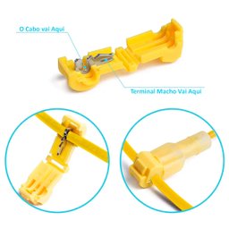 50un Conector Derivação T Amarelo 4 a 6mm Emenda Rápida - 2