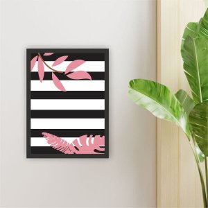 Quadro 40x30cm Folha Rosa Moldura Preta Vidro