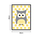 Ver imagem 3 de Quadro 40x30cm Coruja Cinza Amarelo Moldura Preta