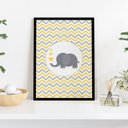 Ver imagem 1 de Quadro 40x30 Elefante Cinza Amarelo Moldura Vidro