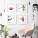Ver imagem 1 de Quadro 4Pçs Campanula Rosa Folhas Cacto Vidro