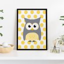 Ver imagem 1 de Quadro 40x30cm Coruja Cinza Amarelo Moldura Vidro