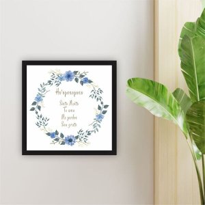 Quadro 30x30cm Ho'oponopono Floral Azul Vidro