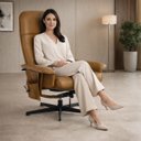 Ver mais imagens de Kit 2 Poltronas Reclináveis Manuais Royale Massageia Giratória Apoio para Os Pés Pu Caramelo G31 - G