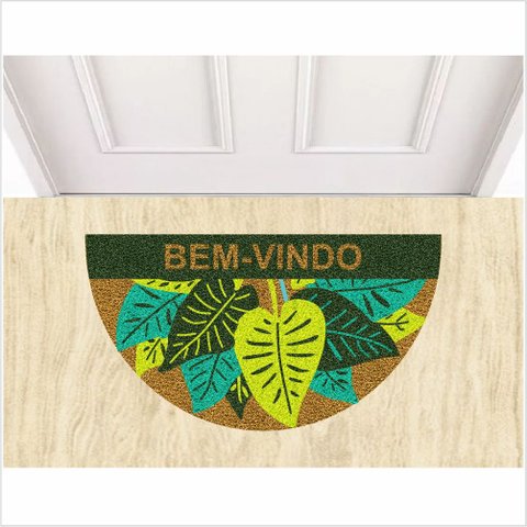 TAPETE PLANTAS BEM VINDO, FORMATO MEIA LUA MEDIDA PORTA.